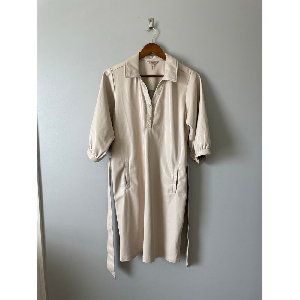 EsQualo super soft vegan leather shirt dress cream size 4 - Picture 6 of 14